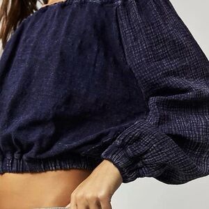 Free People Navy Cropped Peasant Top
